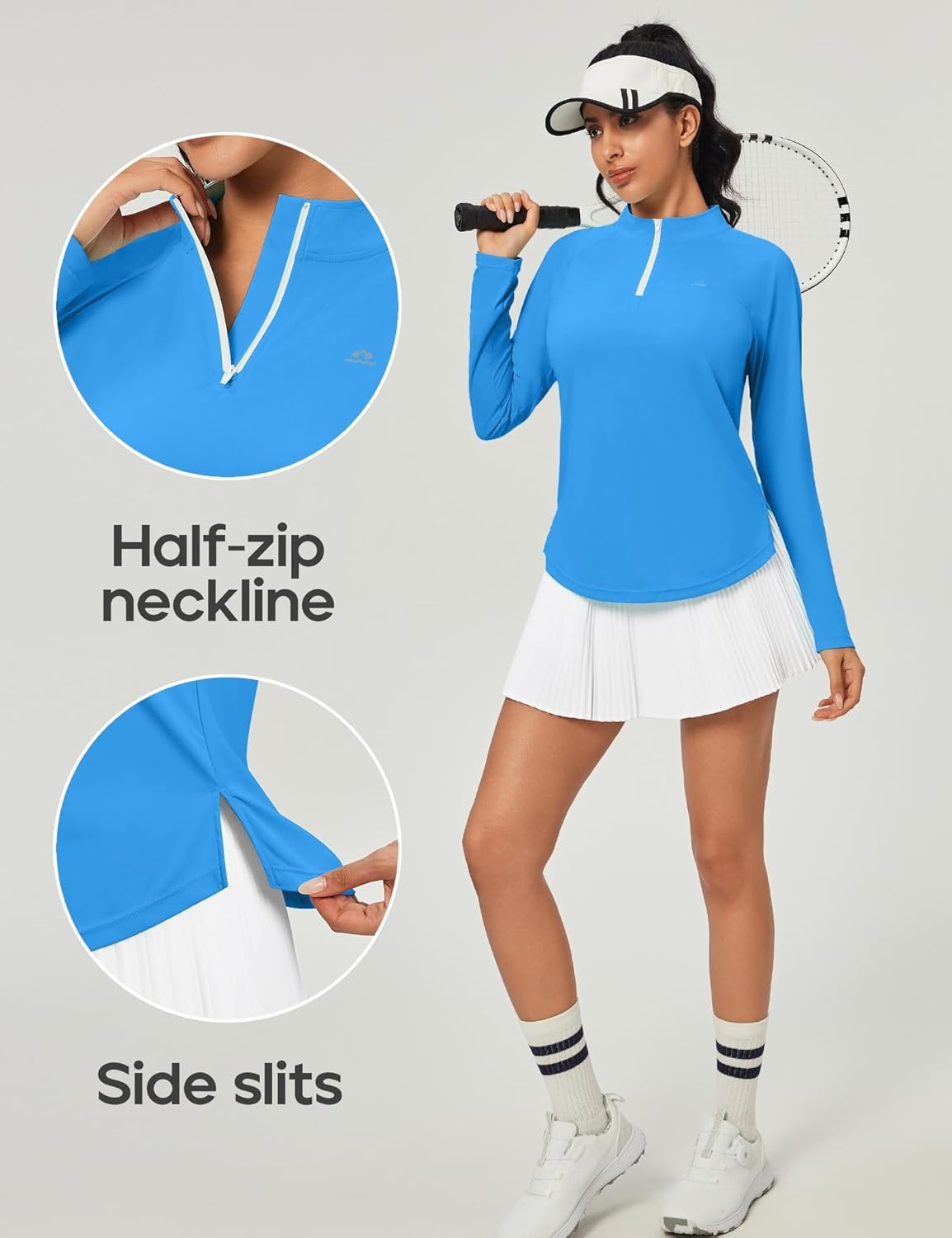 image:imageHeathyoga Long Sleeve Workout Tops for Women Golf Shirt UPF 50 Swim Shirts for Woman UV Sun Protection Quarter Zip PulloverCyan