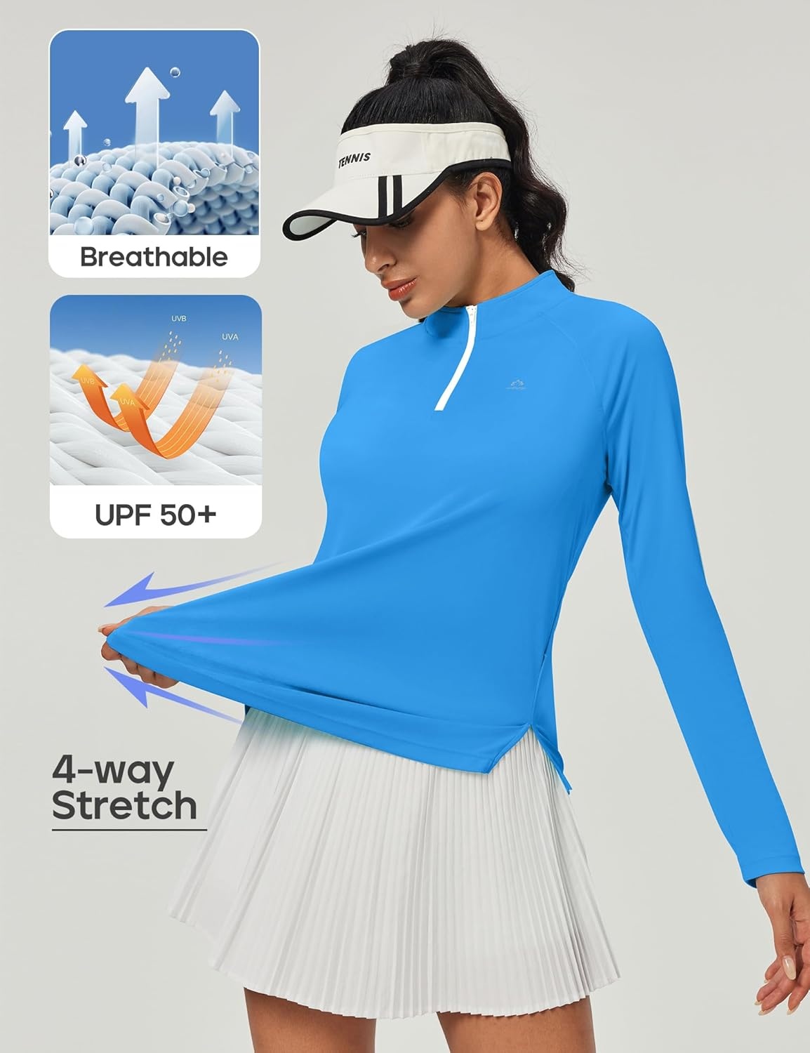 image:imageHeathyoga Long Sleeve Workout Tops for Women Golf Shirt UPF 50 Swim Shirts for Woman UV Sun Protection Quarter Zip PulloverCyan