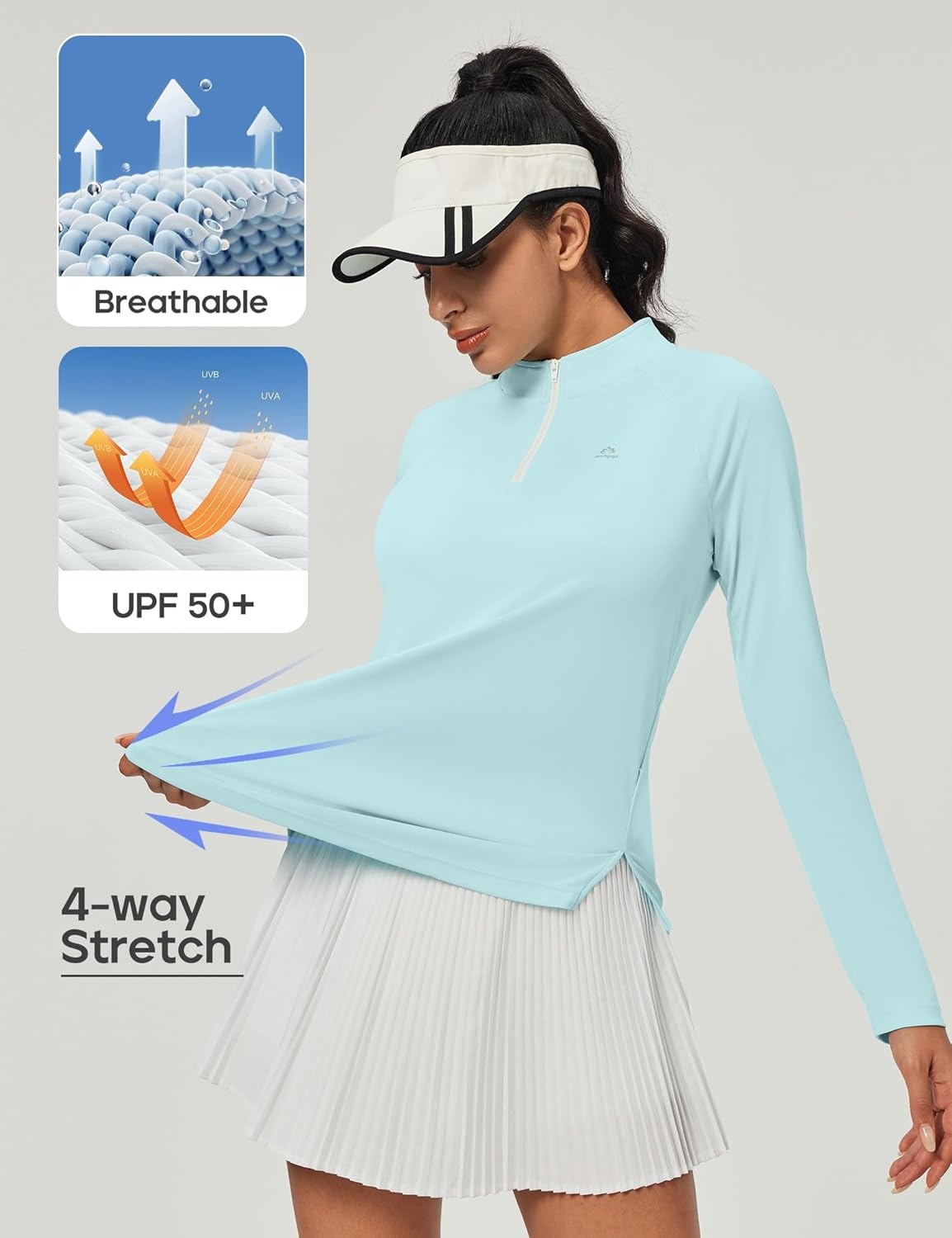 image:imageHeathyoga Long Sleeve Workout Tops for Women Golf Shirt UPF 50 Swim Shirts for Woman UV Sun Protection Quarter Zip PulloverMint Green