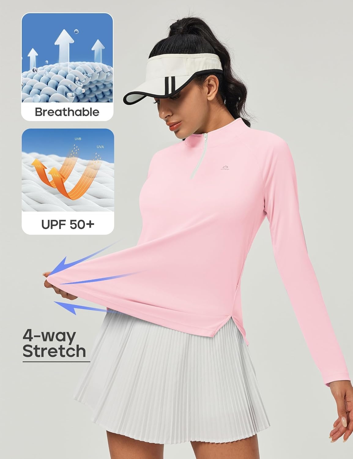 image:imageHeathyoga Long Sleeve Workout Tops for Women Golf Shirt UPF 50 Swim Shirts for Woman UV Sun Protection Quarter Zip PulloverPink