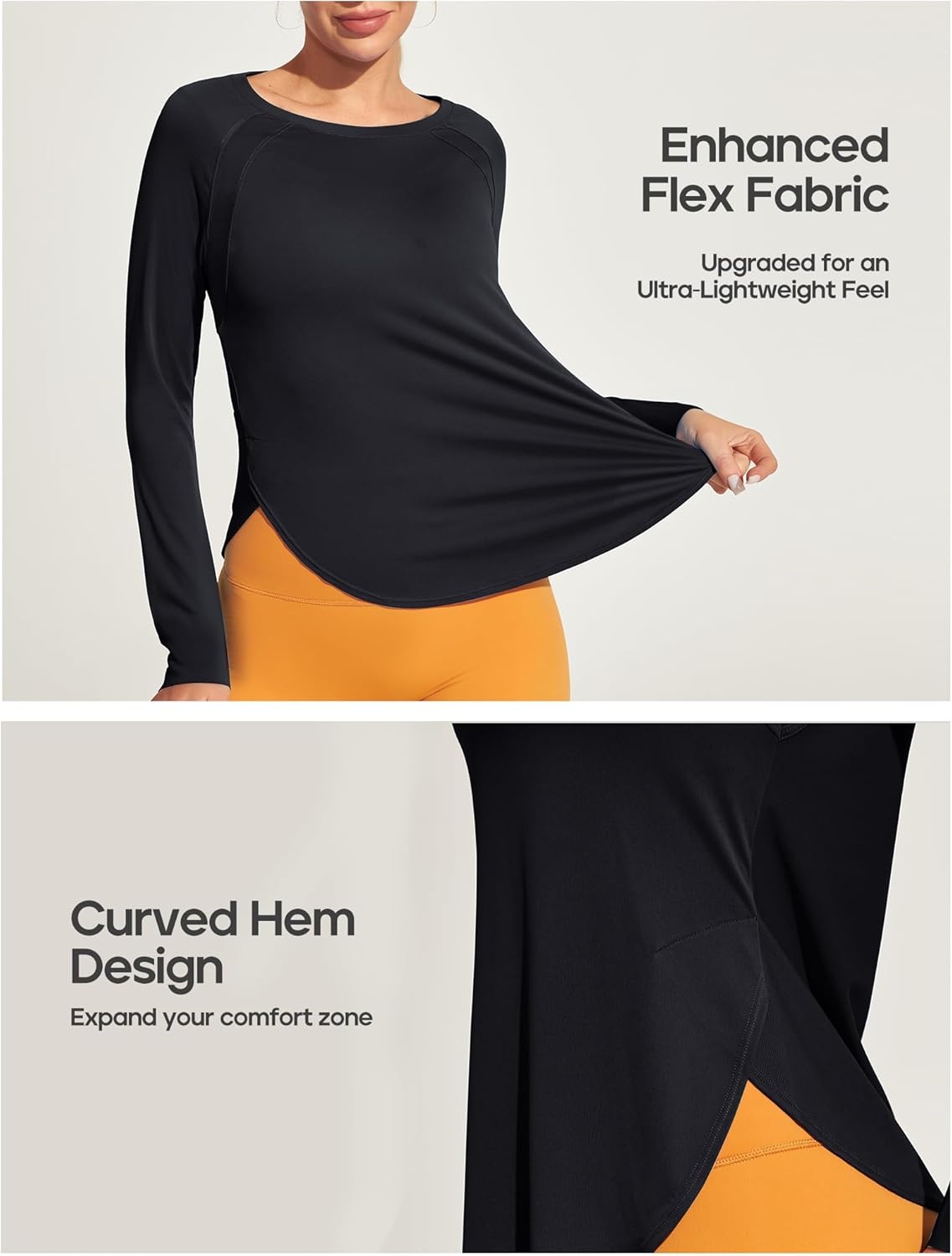 image:imageHeathyoga Long Sleeve Workout Tops for Women Sun Shirt UPF 50 SPF UV Protection Hiking Swim Shirts for Woman Rash GuardBlack