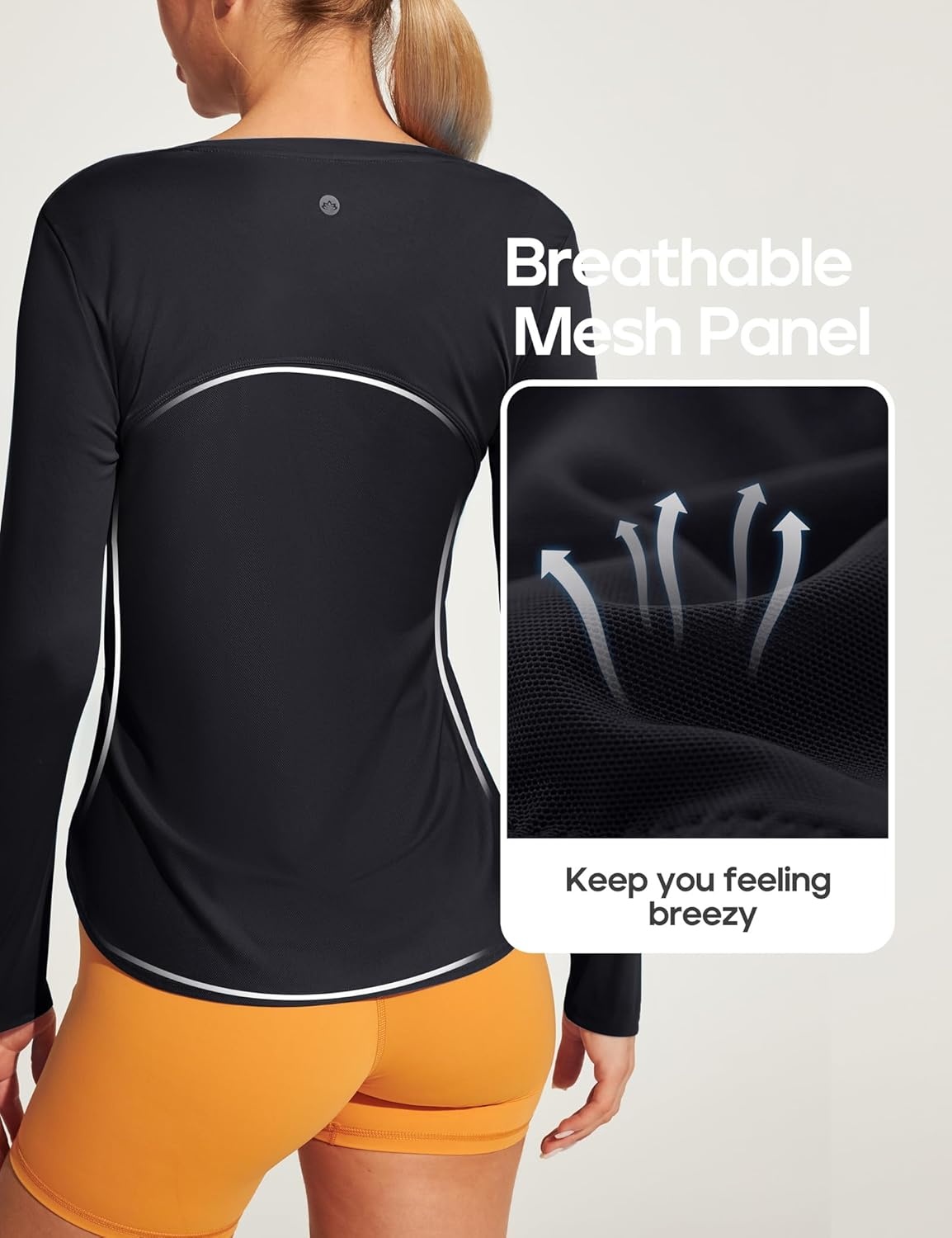 image:imageHeathyoga Long Sleeve Workout Tops for Women Sun Shirt UPF 50 SPF UV Protection Hiking Swim Shirts for Woman Rash GuardBlack