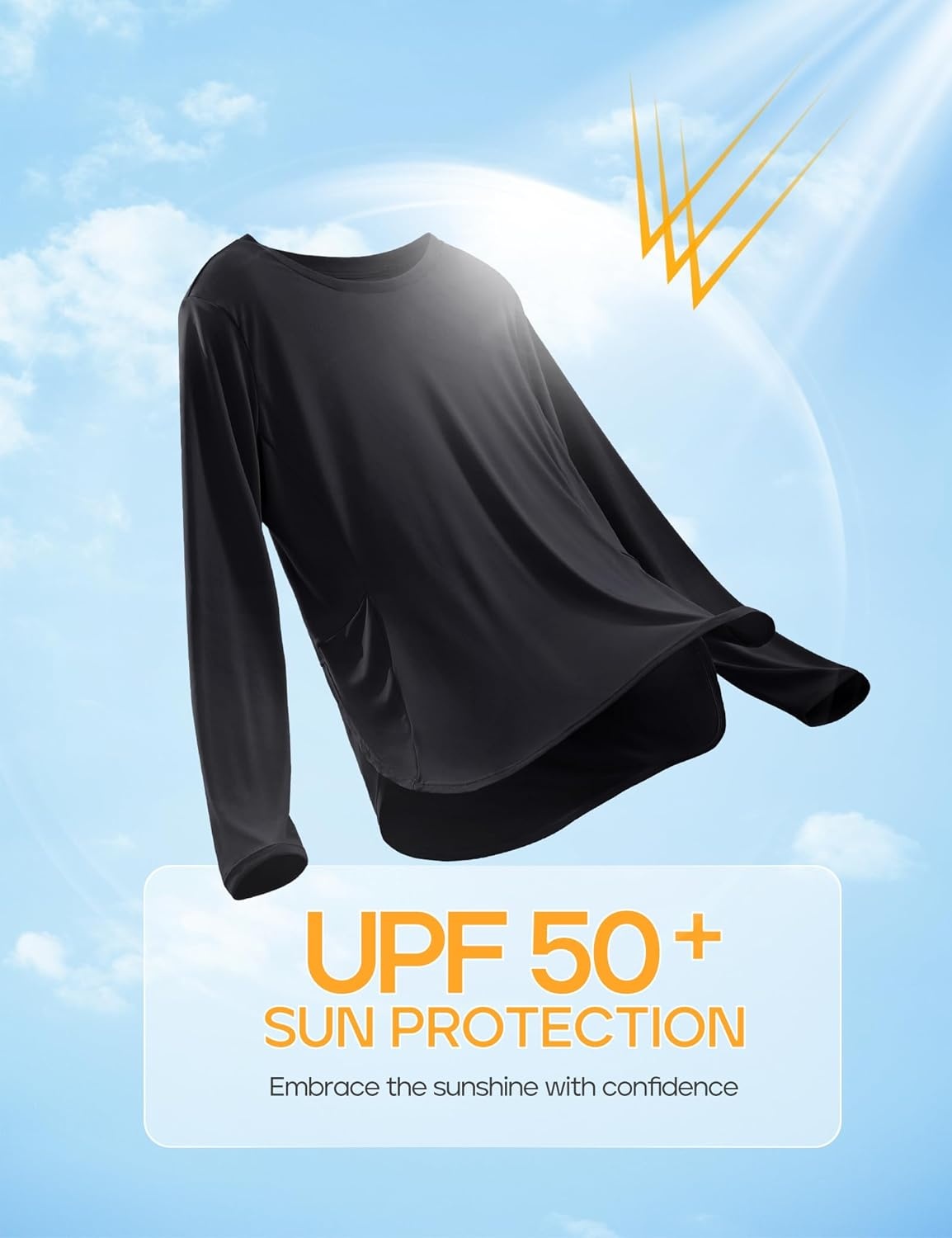 image:imageHeathyoga Long Sleeve Workout Tops for Women Sun Shirt UPF 50 SPF UV Protection Hiking Swim Shirts for Woman Rash GuardBlack