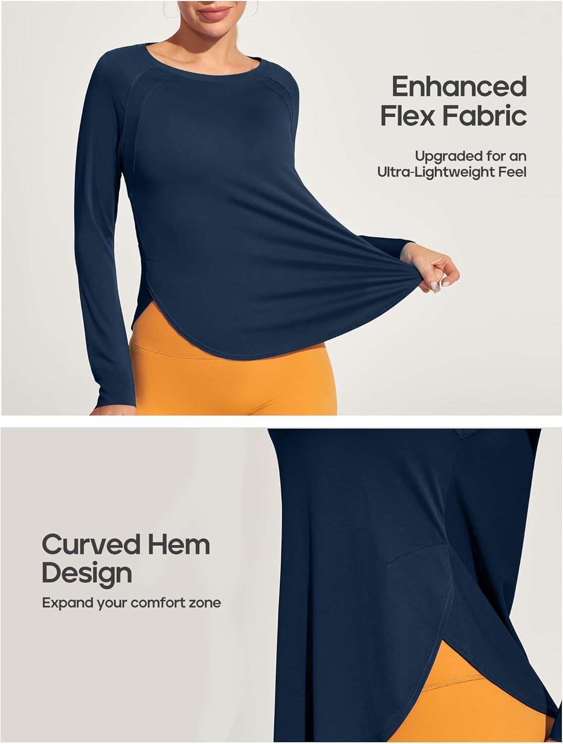 image:imageHeathyoga Long Sleeve Workout Tops for Women Sun Shirt UPF 50 SPF UV Protection Hiking Swim Shirts for Woman Rash GuardDark Blue