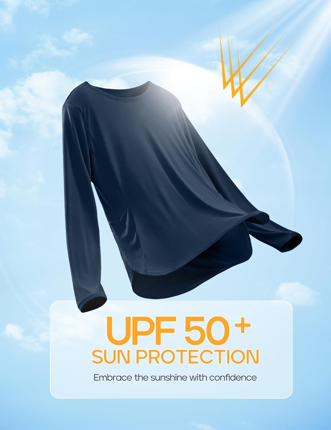 image:imageHeathyoga Long Sleeve Workout Tops for Women Sun Shirt UPF 50 SPF UV Protection Hiking Swim Shirts for Woman Rash GuardDark Blue