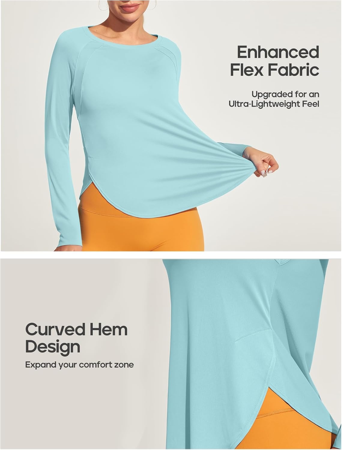 image:imageHeathyoga Long Sleeve Workout Tops for Women Sun Shirt UPF 50 SPF UV Protection Hiking Swim Shirts for Woman Rash GuardMint Green