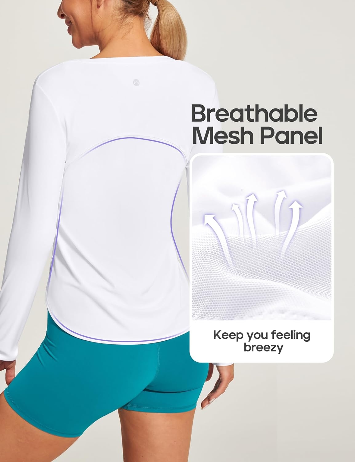 image:imageHeathyoga Long Sleeve Workout Tops for Women Sun Shirt UPF 50 SPF UV Protection Hiking Swim Shirts for Woman Rash GuardWhite