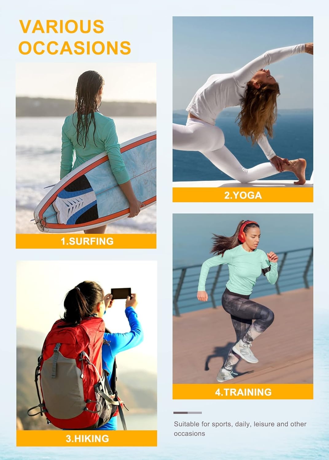 image:imageHeathyoga Rash Guard for Women UPF 50 SPF UV Protection Shirts for Women Long Sleeve Swim Shirts for Woman Sun ShirtLight Blue