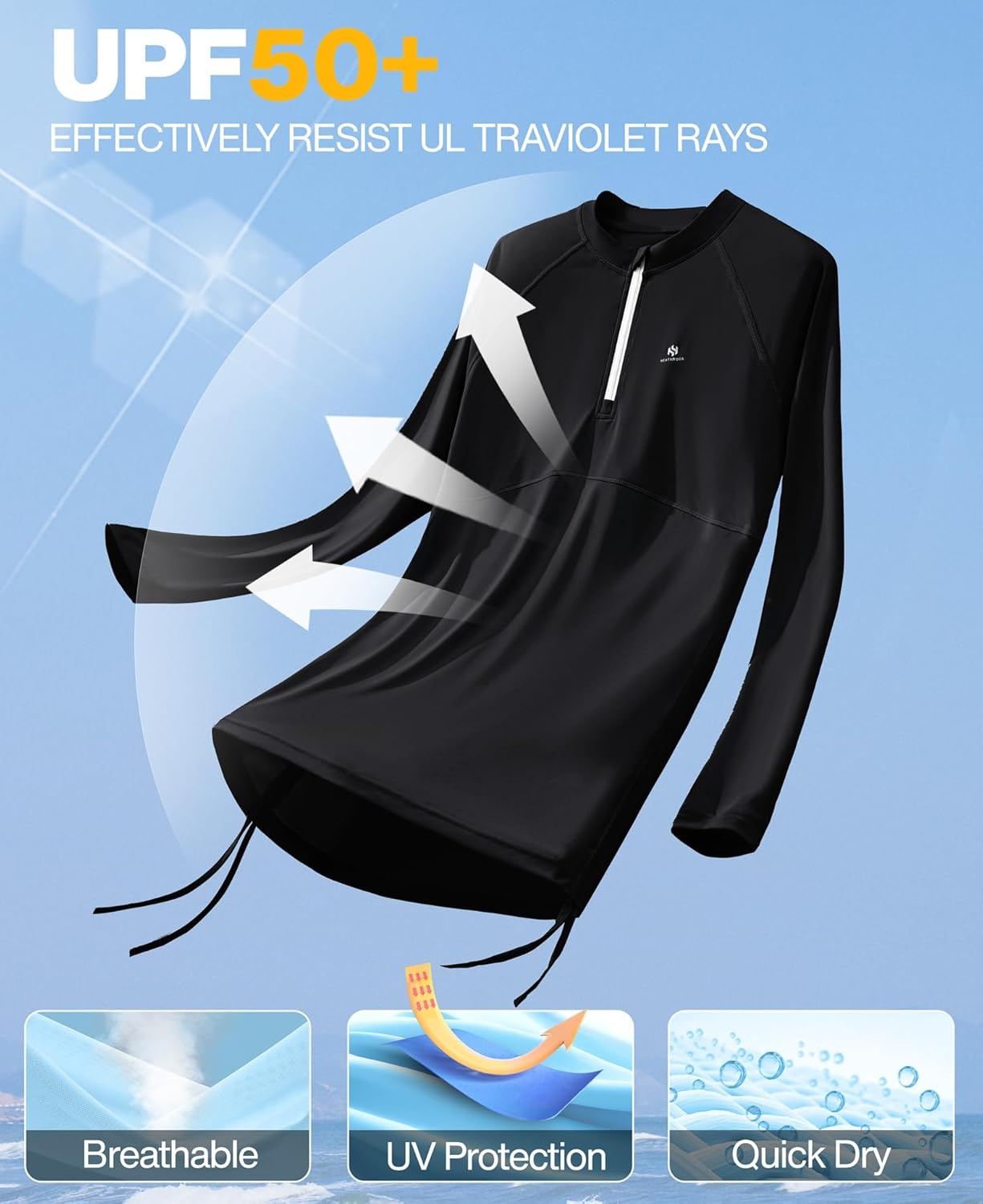 image:imageHeathyoga Rash Guard for Women UPF 50 UV Sun Protection Swim Shirt for Woman Long Sleeve Swimsuits Bathing Suit TopsBlack