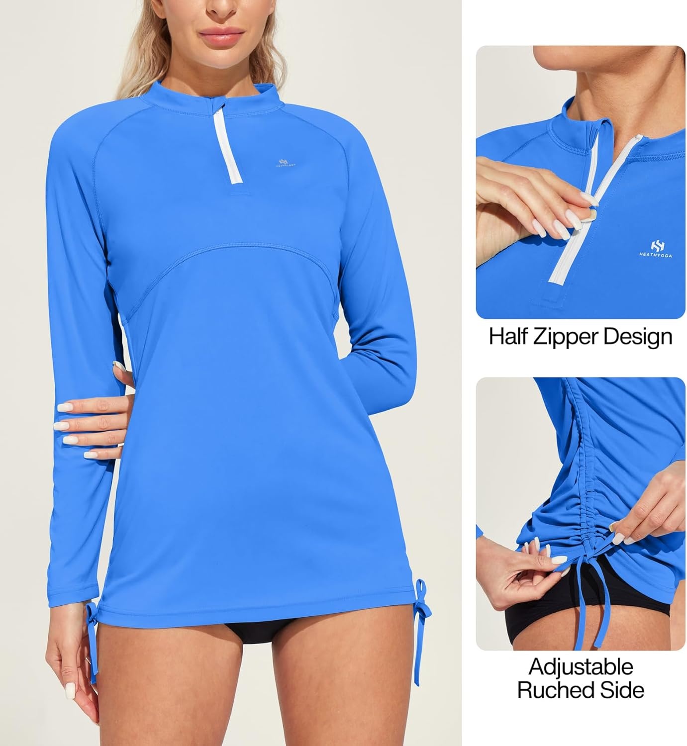 image:imageHeathyoga Rash Guard for Women UPF 50 UV Sun Protection Swim Shirt for Woman Long Sleeve Swimsuits Bathing Suit TopsCyan