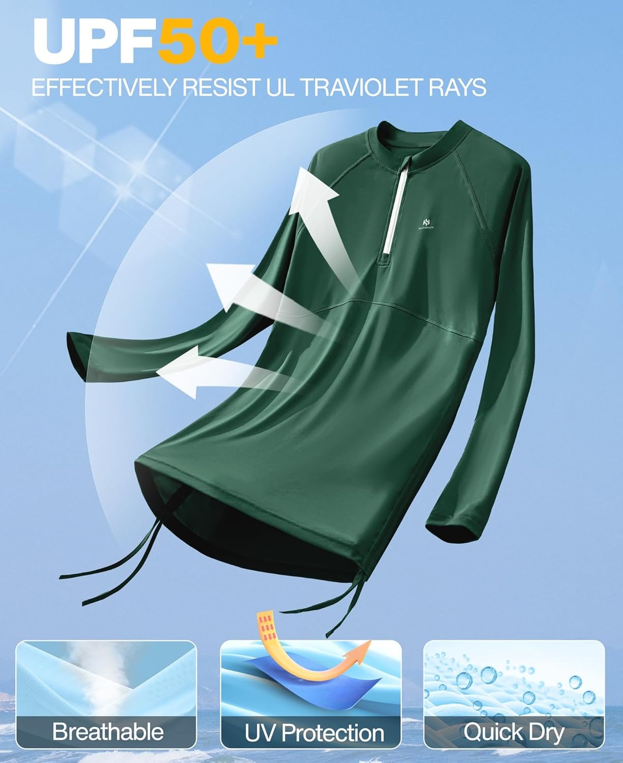 image:imageHeathyoga Rash Guard for Women UPF 50 UV Sun Protection Swim Shirt for Woman Long Sleeve Swimsuits Bathing Suit TopsDark Green