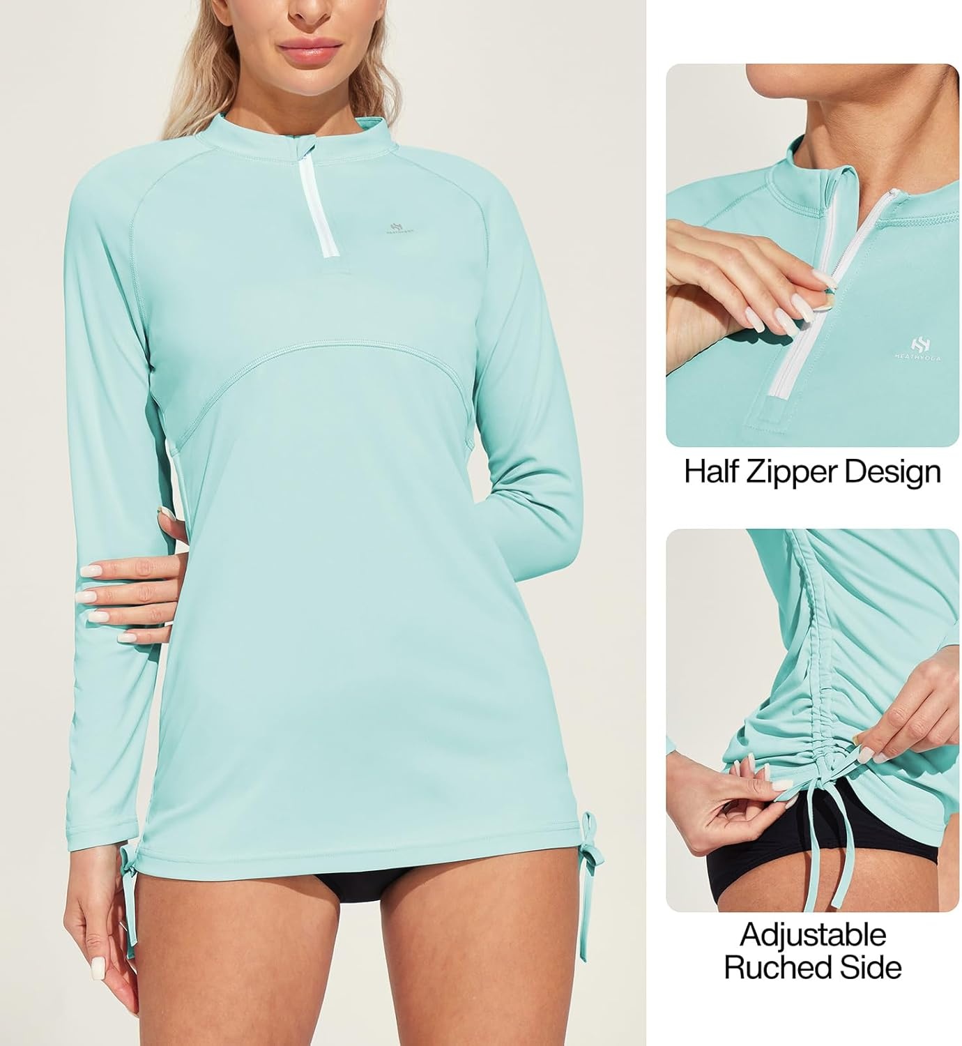 image:imageHeathyoga Rash Guard for Women UPF 50 UV Sun Protection Swim Shirt for Woman Long Sleeve Swimsuits Bathing Suit TopsGreen