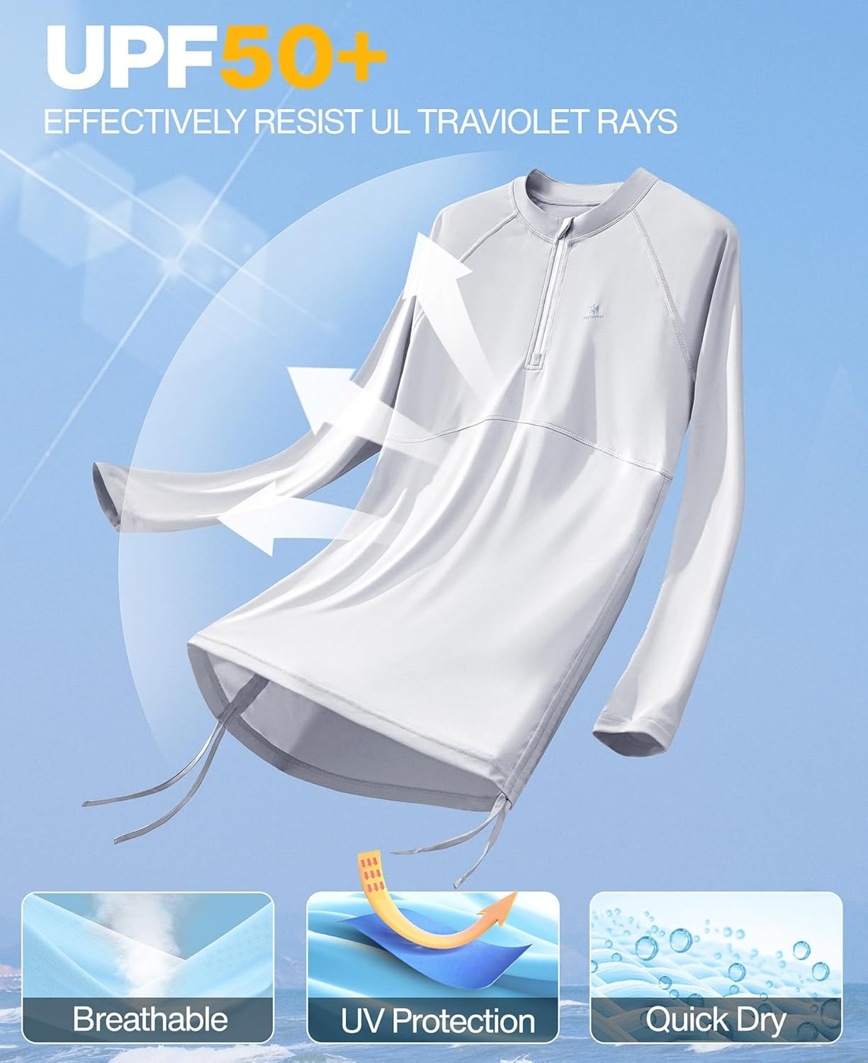 image:imageHeathyoga Rash Guard for Women UPF 50 UV Sun Protection Swim Shirt for Woman Long Sleeve Swimsuits Bathing Suit TopsGrey
