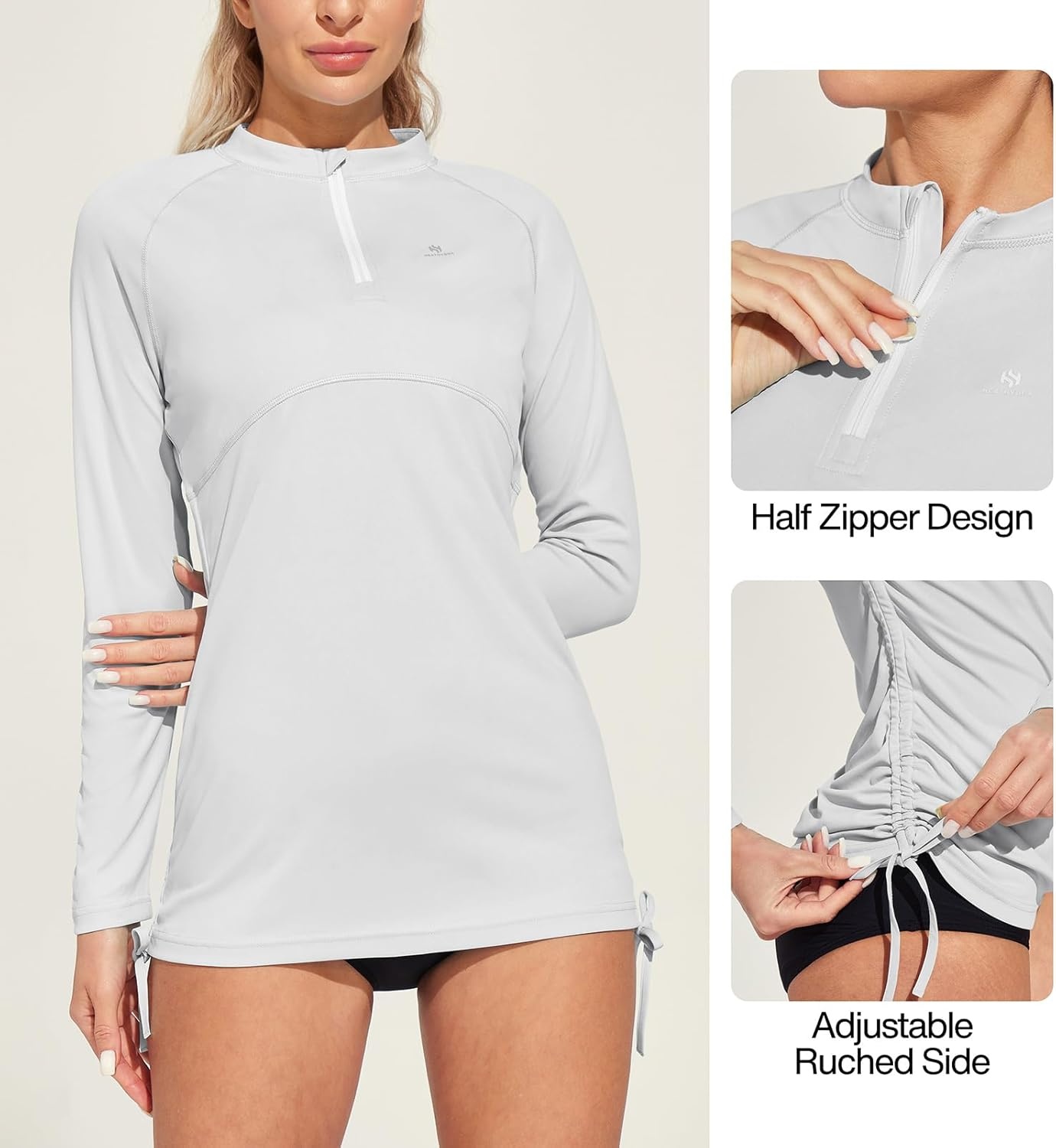 image:imageHeathyoga Rash Guard for Women UPF 50 UV Sun Protection Swim Shirt for Woman Long Sleeve Swimsuits Bathing Suit TopsGrey