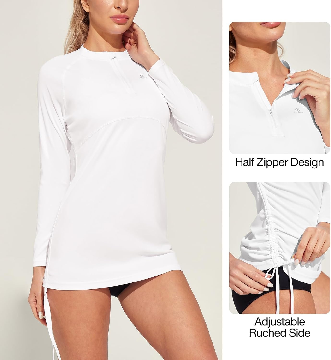 image:imageHeathyoga Rash Guard for Women UPF 50 UV Sun Protection Swim Shirt for Woman Long Sleeve Swimsuits Bathing Suit TopsWhite