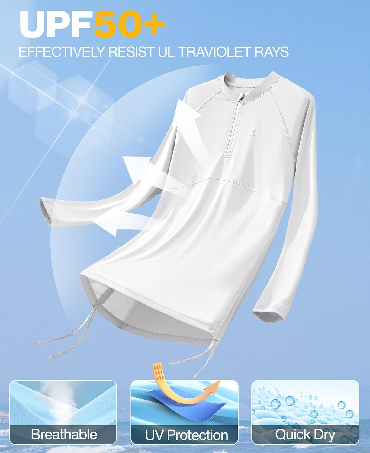 image:imageHeathyoga Rash Guard for Women UPF 50 UV Sun Protection Swim Shirt for Woman Long Sleeve Swimsuits Bathing Suit TopsWhite