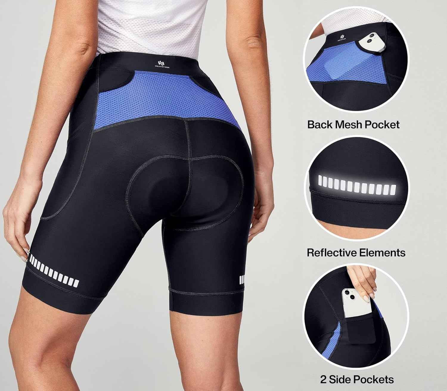 image:imageHeathyoga Womens 4D Padded Bike Shorts with Pockets Padding Cycling Shorts Women Bicycle Shorts Biker Biking ShortsBlue
