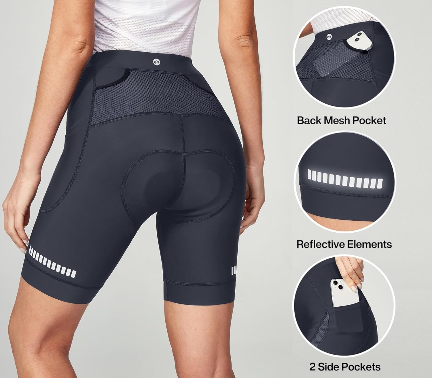 image:imageHeathyoga Womens 4D Padded Bike Shorts with Pockets Padding Cycling Shorts Women Bicycle Shorts Biker Biking ShortsGray