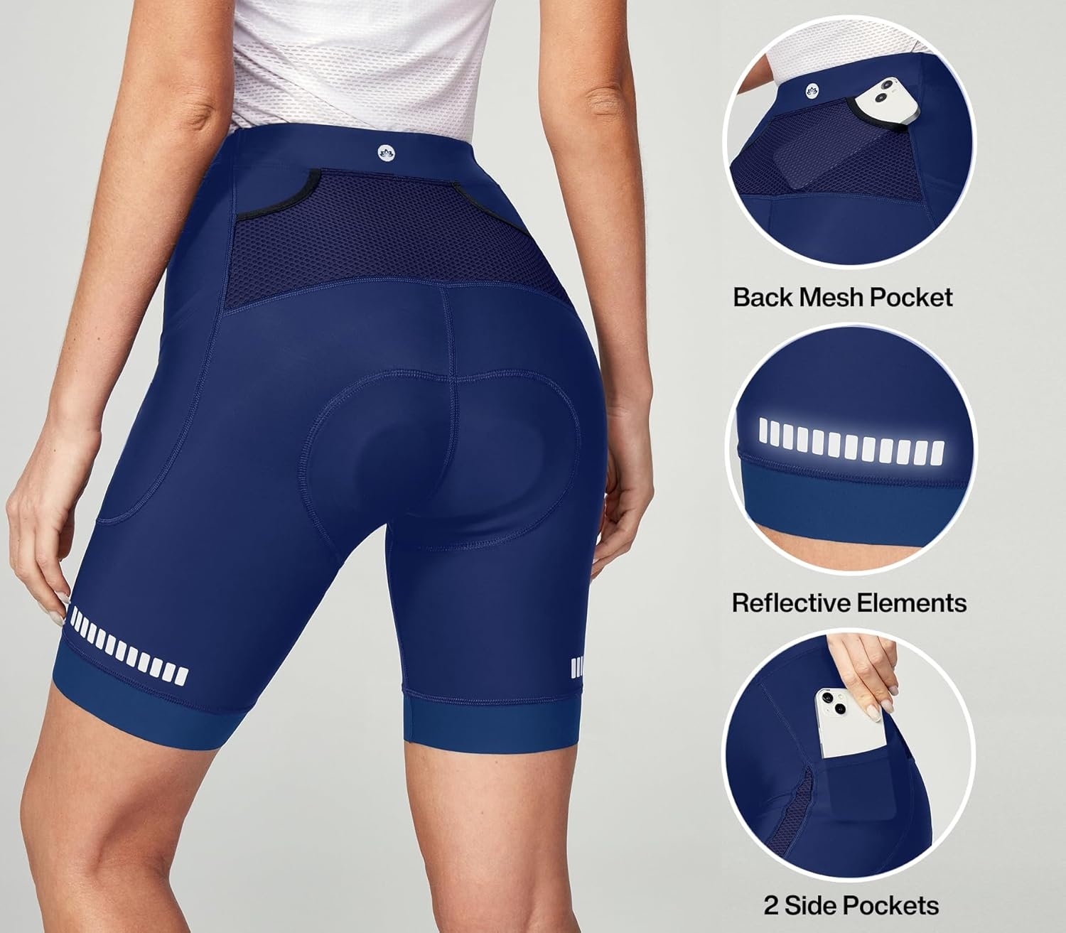 image:imageHeathyoga Womens 4D Padded Bike Shorts with Pockets Padding Cycling Shorts Women Bicycle Shorts Biker Biking ShortsNavy Blue
