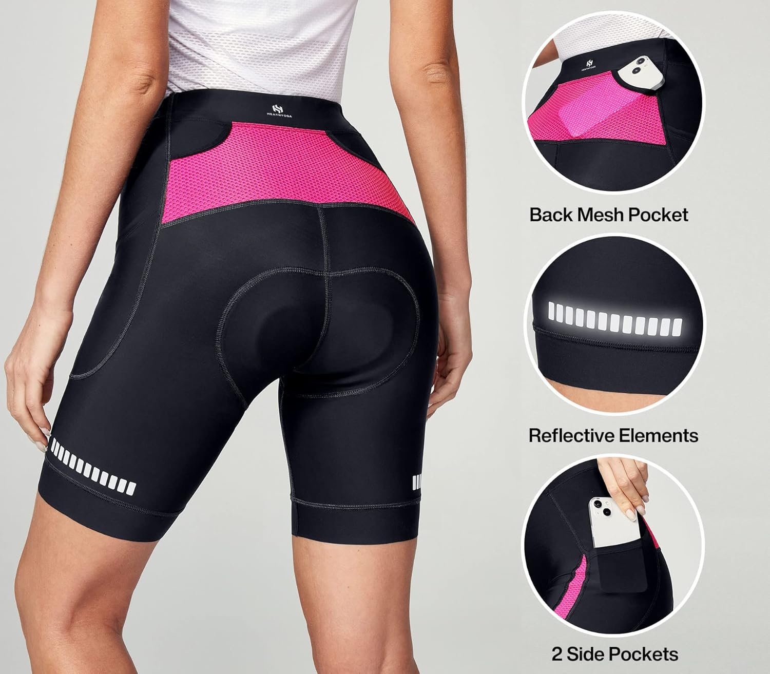 image:imageHeathyoga Womens 4D Padded Bike Shorts with Pockets Padding Cycling Shorts Women Bicycle Shorts Biker Biking ShortsPink