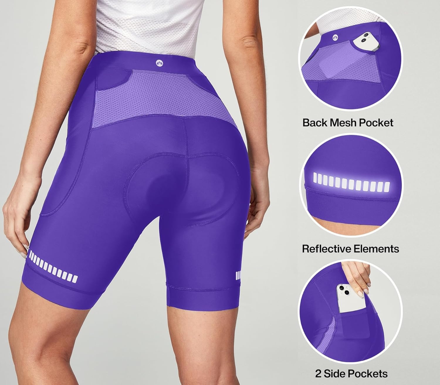image:imageHeathyoga Womens 4D Padded Bike Shorts with Pockets Padding Cycling Shorts Women Bicycle Shorts Biker Biking ShortsPurple