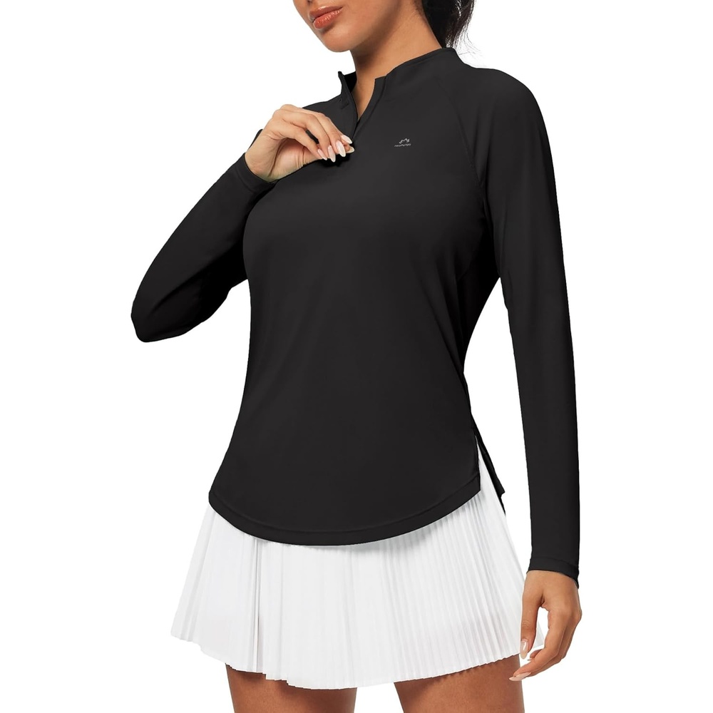 image:imageHeathyoga Long Sleeve Workout Tops for Women Golf Shirt UPF 50 Swim Shirts for Woman UV Sun Protection Quarter Zip PulloverBlack