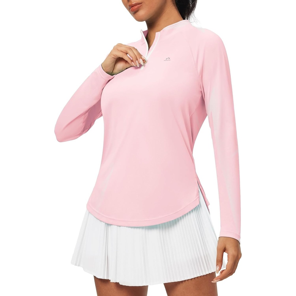 image:imageHeathyoga Long Sleeve Workout Tops for Women Golf Shirt UPF 50 Swim Shirts for Woman UV Sun Protection Quarter Zip PulloverPink
