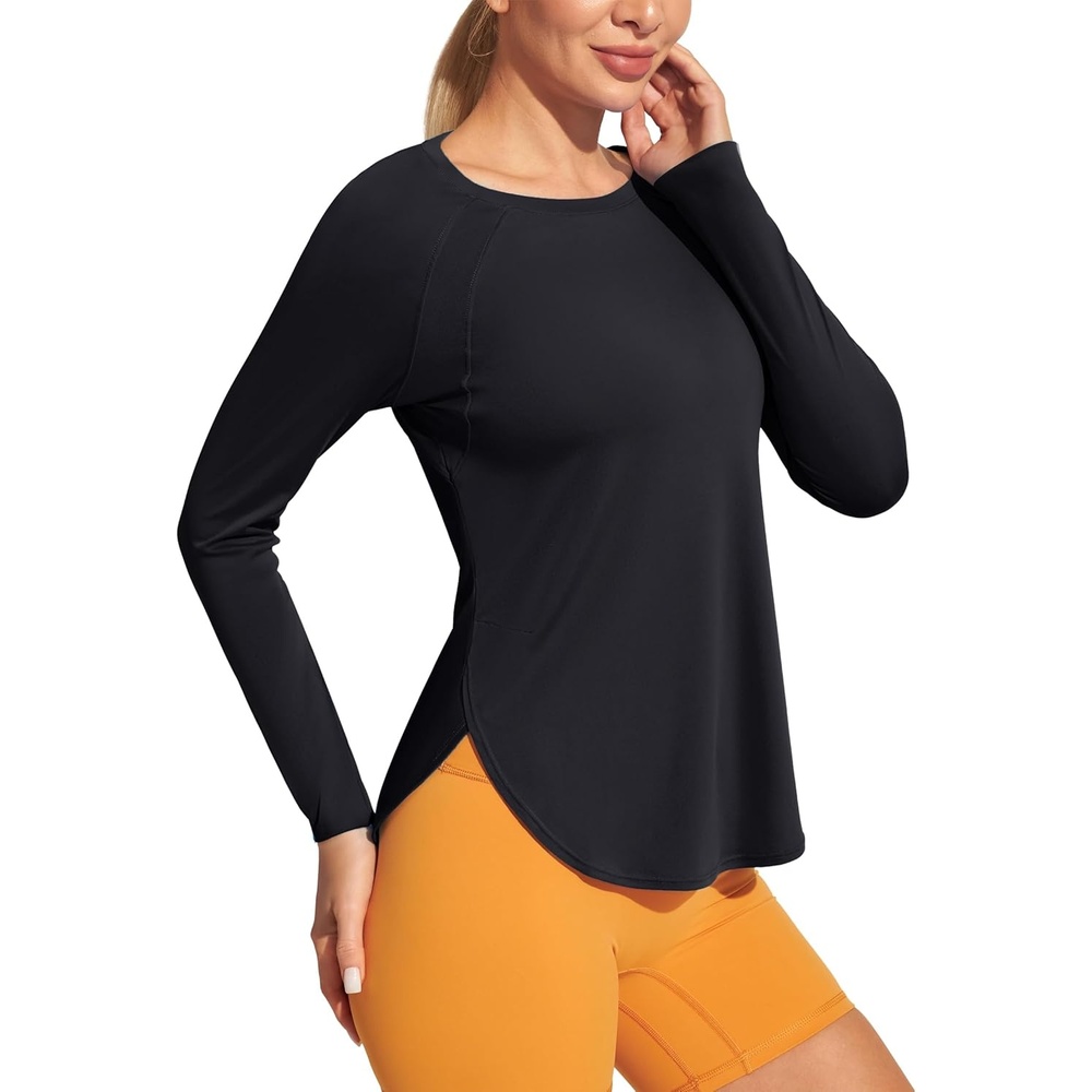 image:imageHeathyoga Long Sleeve Workout Tops for Women Sun Shirt UPF 50 SPF UV Protection Hiking Swim Shirts for Woman Rash GuardBlack