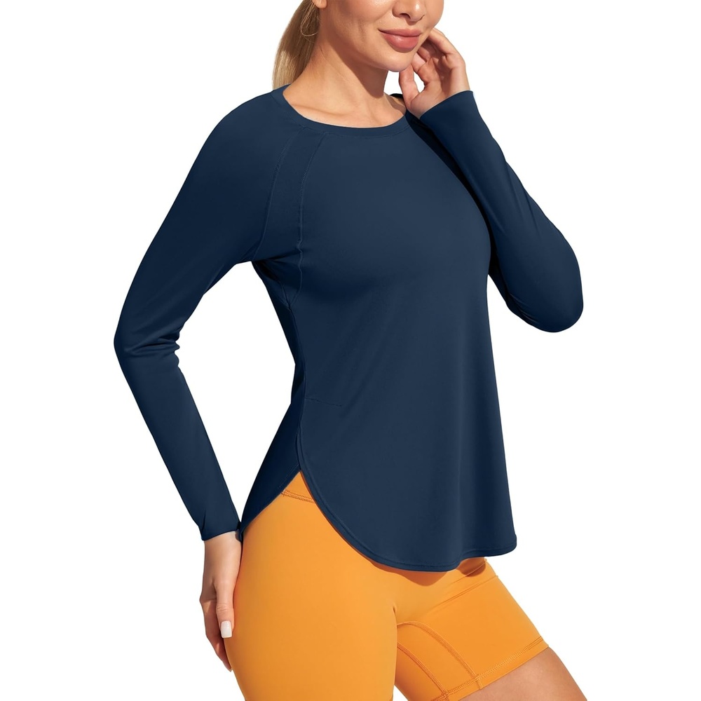 image:imageHeathyoga Long Sleeve Workout Tops for Women Sun Shirt UPF 50 SPF UV Protection Hiking Swim Shirts for Woman Rash GuardDark Blue