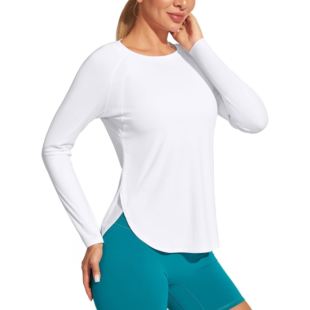 image:imageHeathyoga Long Sleeve Workout Tops for Women Sun Shirt UPF 50 SPF UV Protection Hiking Swim Shirts for Woman Rash GuardWhite