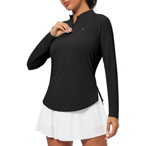 image:imageHeathyoga Long Sleeve Workout Tops for Women Golf Shirt UPF 50 Swim Shirts for Woman UV Sun Protection Quarter Zip PulloverBlack