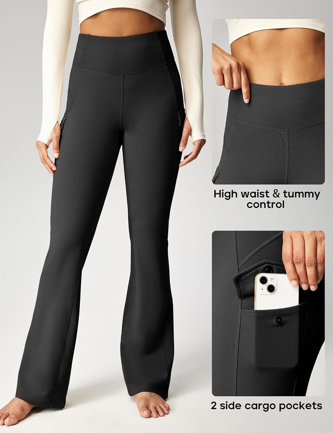 image:imageHeathyoga Cargo Pants Women Fleece Lined Leggings Waterproof Hiking Pants Women Thermal Pants Warm Wide Leg Sweatpants WinterBlack