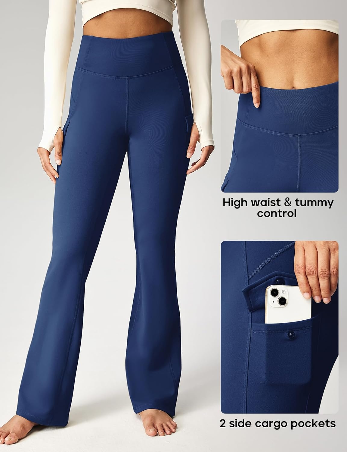 image:imageHeathyoga Cargo Pants Women Fleece Lined Leggings Waterproof Hiking Pants Women Thermal Pants Warm Wide Leg Sweatpants WinterBlue