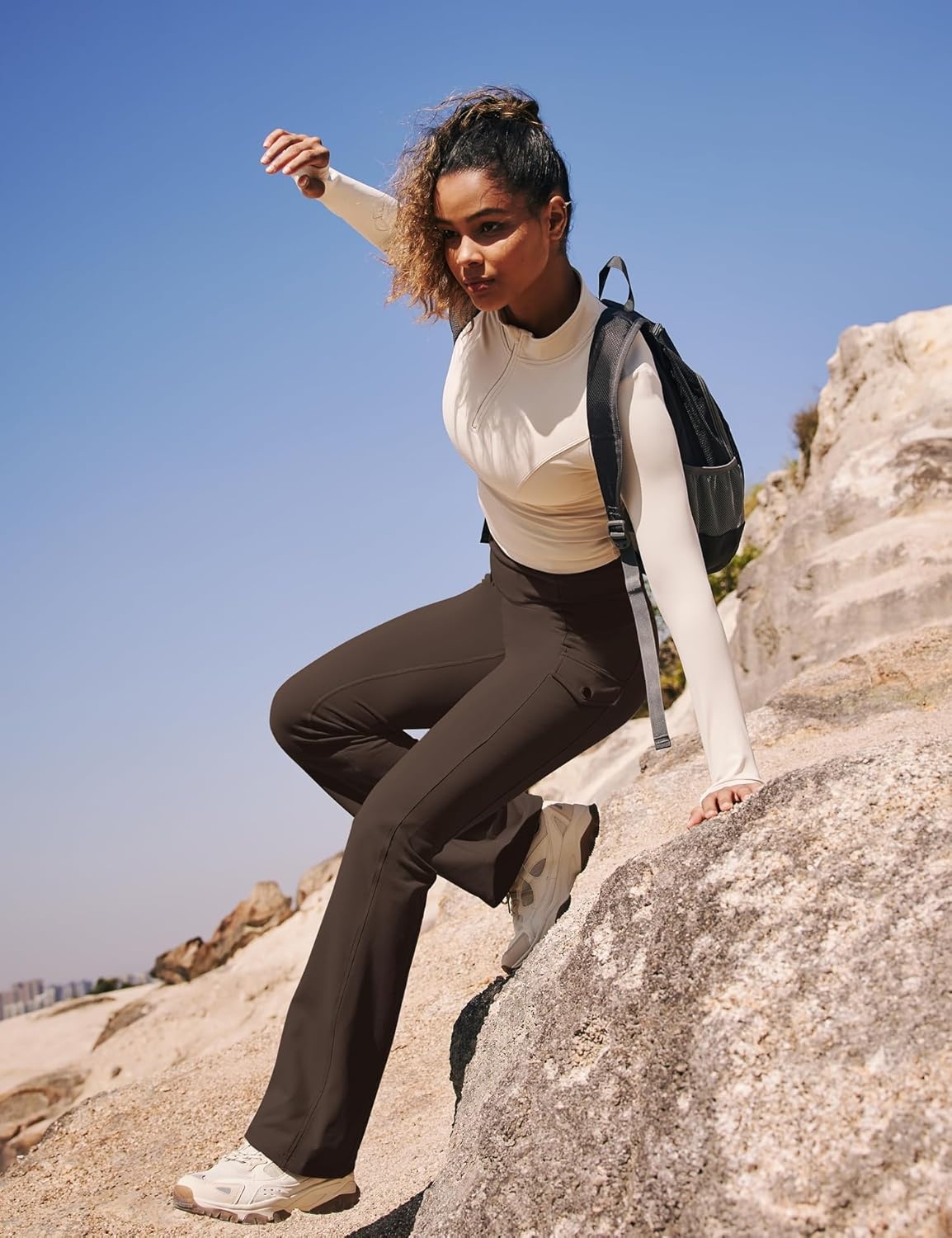 image:imageHeathyoga Cargo Pants Women Fleece Lined Leggings Waterproof Hiking Pants Women Thermal Pants Warm Wide Leg Sweatpants WinterEspresso