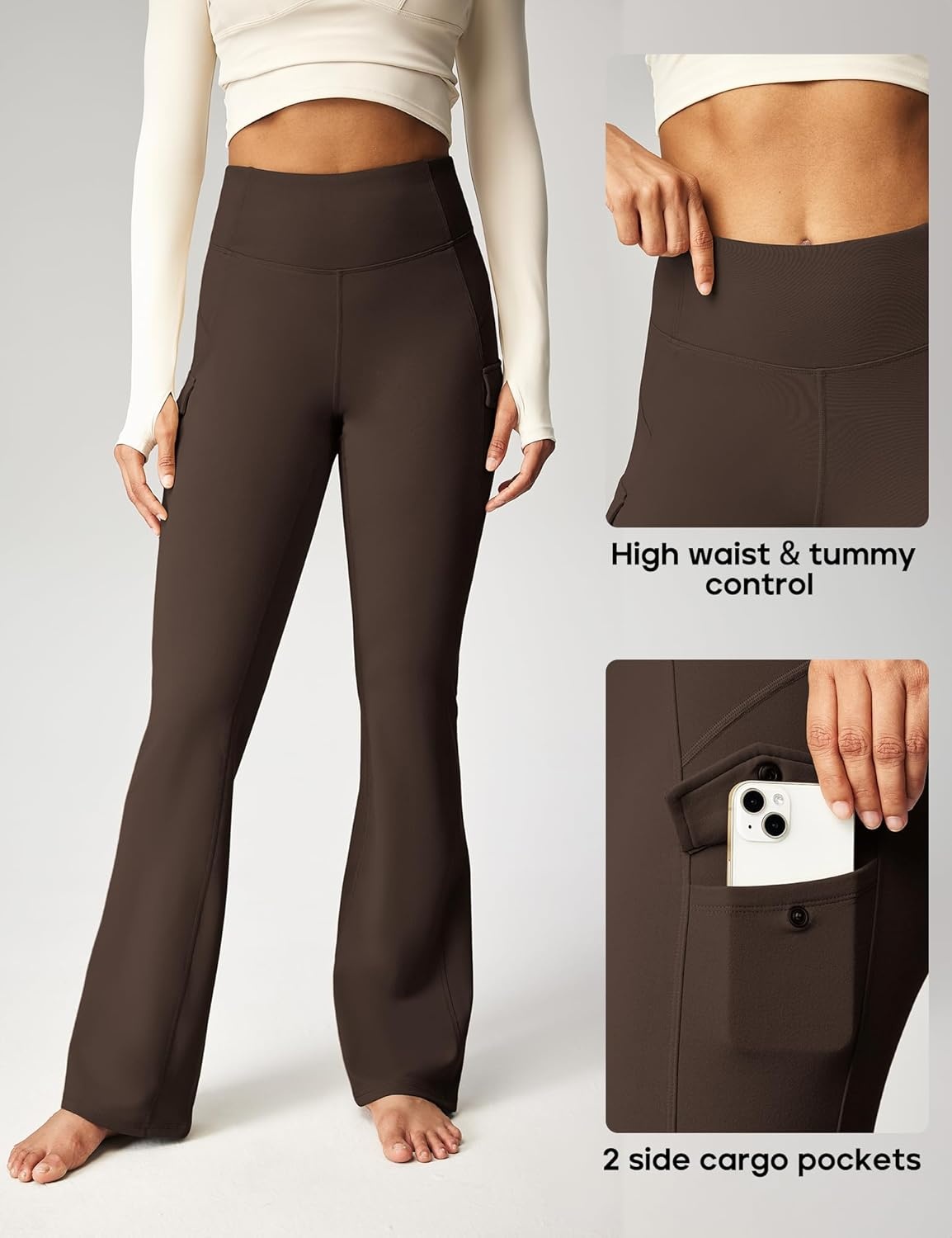 image:imageHeathyoga Cargo Pants Women Fleece Lined Leggings Waterproof Hiking Pants Women Thermal Pants Warm Wide Leg Sweatpants WinterEspresso