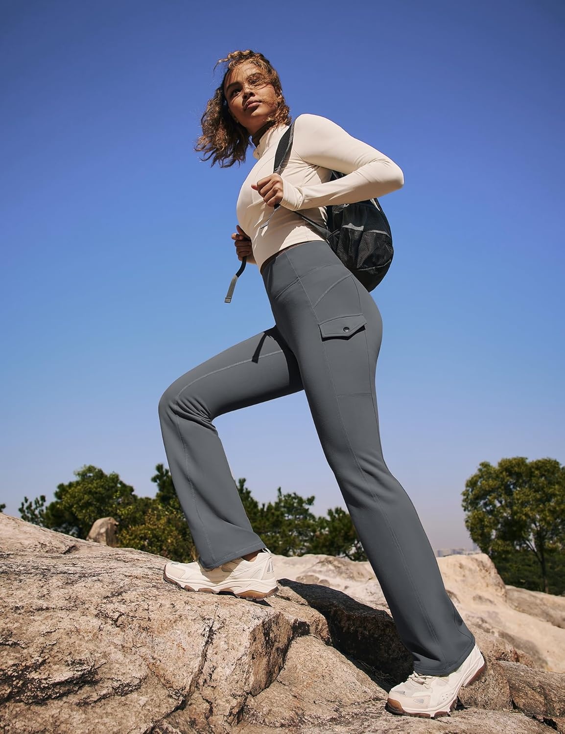image:imageHeathyoga Cargo Pants Women Fleece Lined Leggings Waterproof Hiking Pants Women Thermal Pants Warm Wide Leg Sweatpants WinterGrey