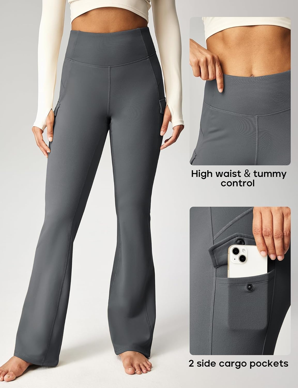 image:imageHeathyoga Cargo Pants Women Fleece Lined Leggings Waterproof Hiking Pants Women Thermal Pants Warm Wide Leg Sweatpants WinterGrey