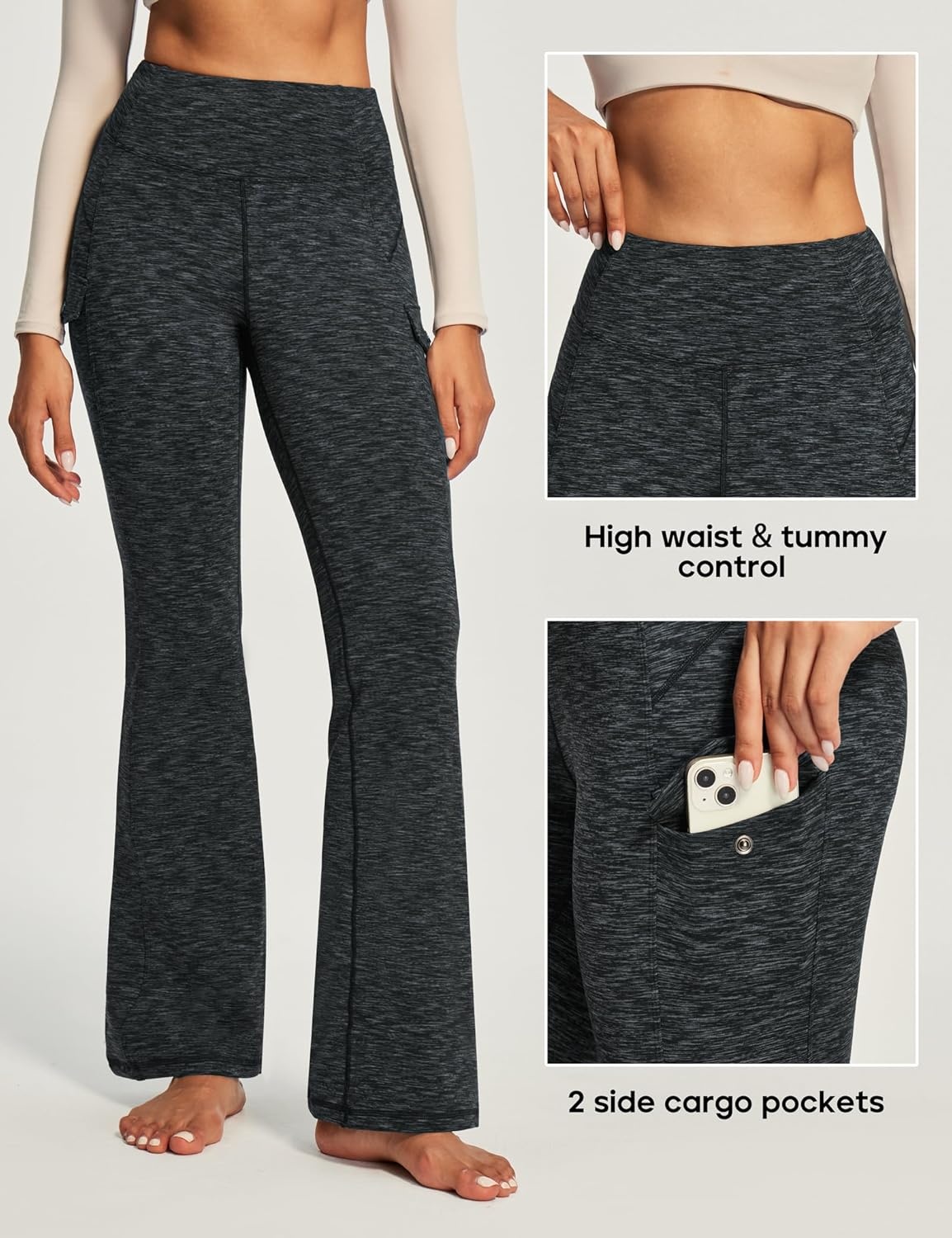 image:imageHeathyoga Cargo Pants Women Fleece Lined Leggings Waterproof Hiking Pants Women Thermal Pants Warm Wide Leg Sweatpants WinterInk