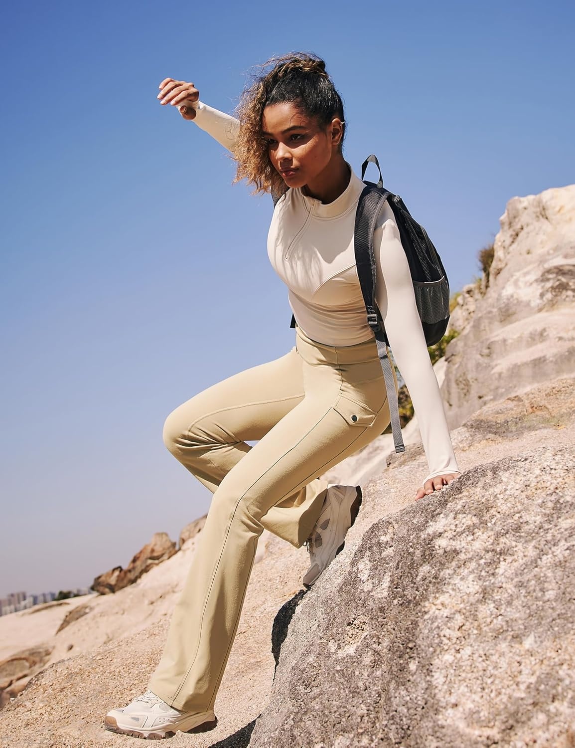 image:imageHeathyoga Cargo Pants Women Fleece Lined Leggings Waterproof Hiking Pants Women Thermal Pants Warm Wide Leg Sweatpants WinterKhaki