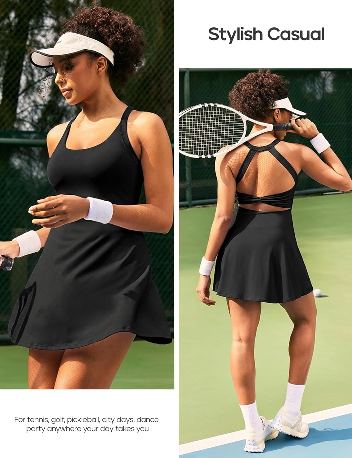 image:imageHeathyoga Easy Peasy Tennis Dresses for Women with Shorts Underneath and Bra Athletic Dress for Women Golf Workout DressEasy Peezy Black