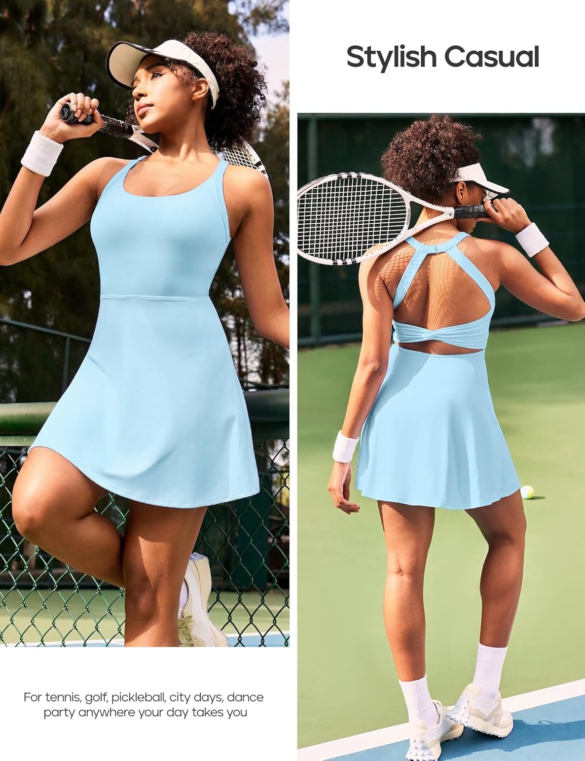 image:imageHeathyoga Easy Peasy Tennis Dresses for Women with Shorts Underneath and Bra Athletic Dress for Women Golf Workout DressEasy Peezy Cloudy Blue