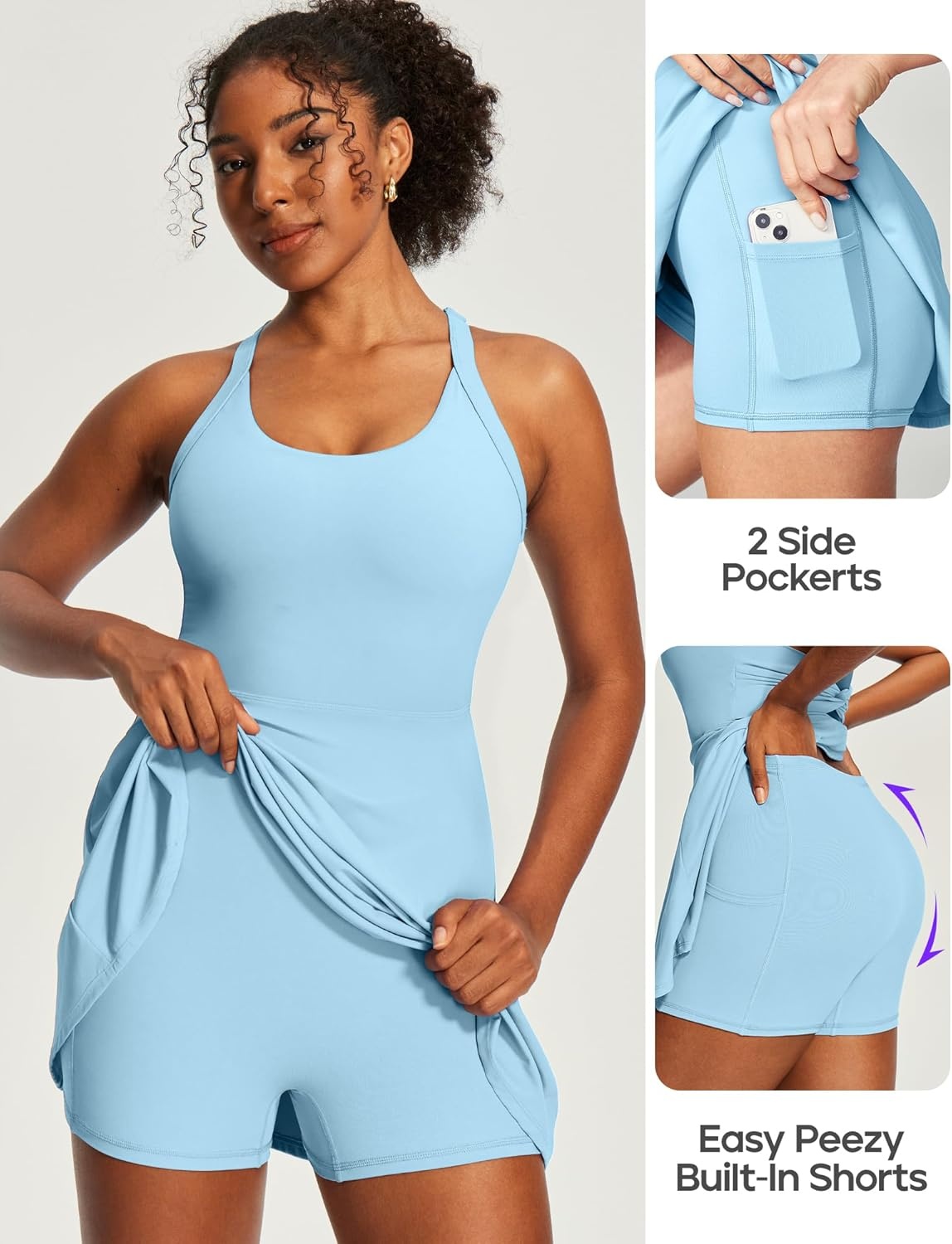 image:imageHeathyoga Easy Peasy Tennis Dresses for Women with Shorts Underneath and Bra Athletic Dress for Women Golf Workout DressEasy Peezy Cloudy Blue