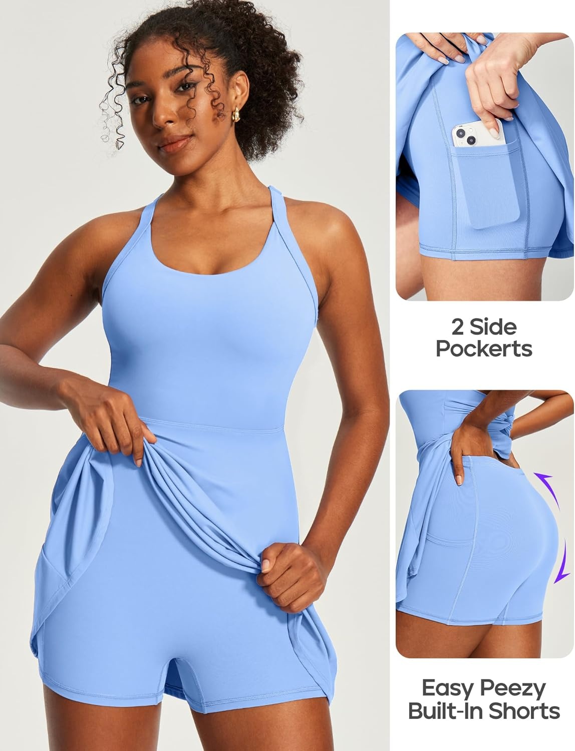 image:imageHeathyoga Easy Peasy Tennis Dresses for Women with Shorts Underneath and Bra Athletic Dress for Women Golf Workout DressEasy Peezy Light Blue