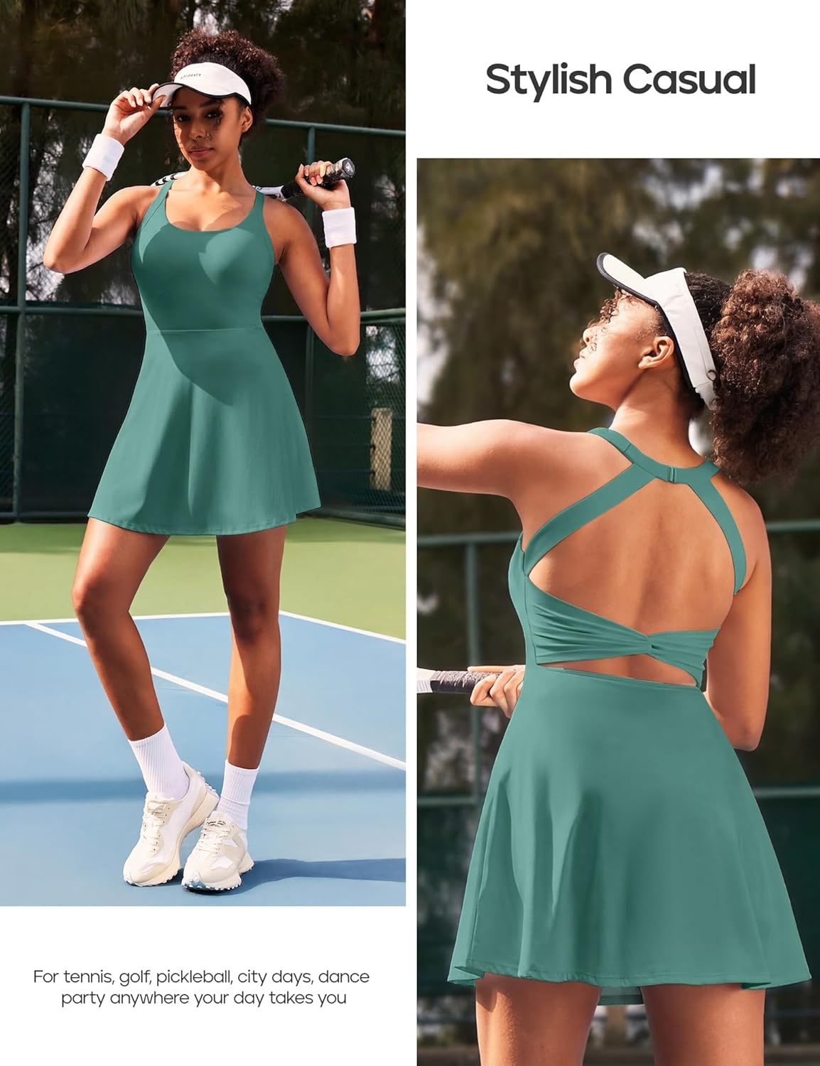 image:imageHeathyoga Easy Peasy Tennis Dresses for Women with Shorts Underneath and Bra Athletic Dress for Women Golf Workout DressEasy Peezy Verdant Green