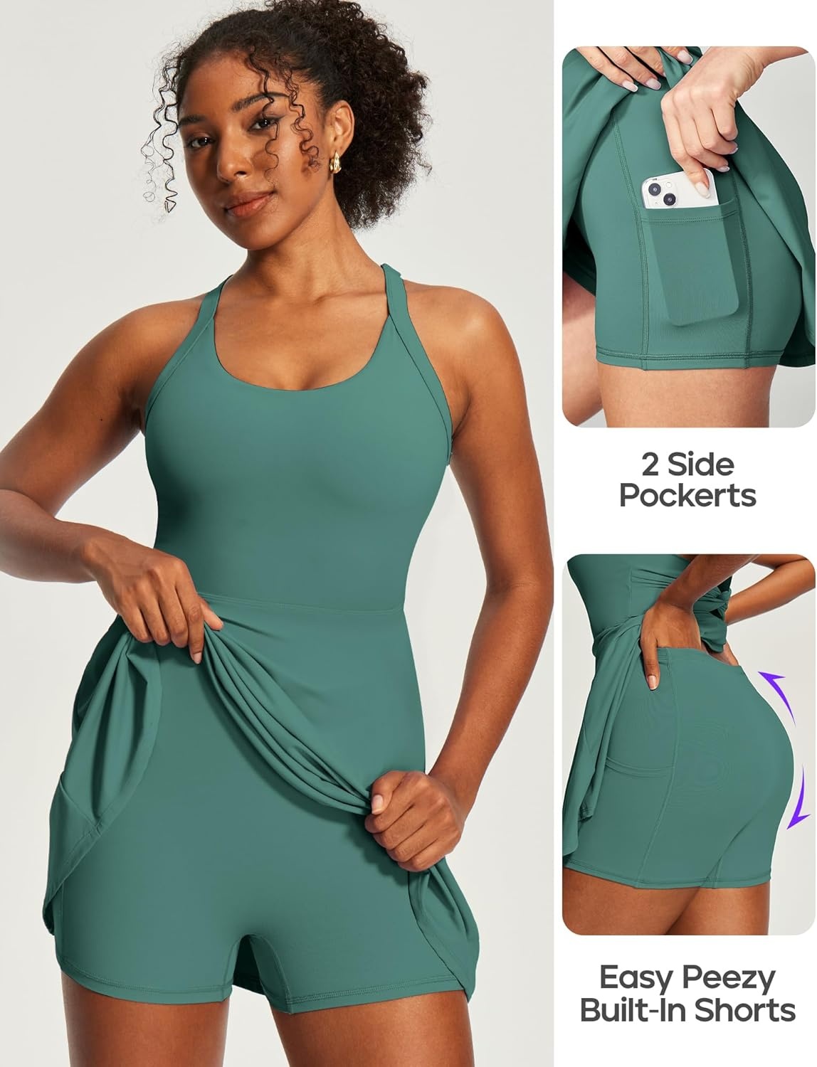 image:imageHeathyoga Easy Peasy Tennis Dresses for Women with Shorts Underneath and Bra Athletic Dress for Women Golf Workout DressEasy Peezy Verdant Green