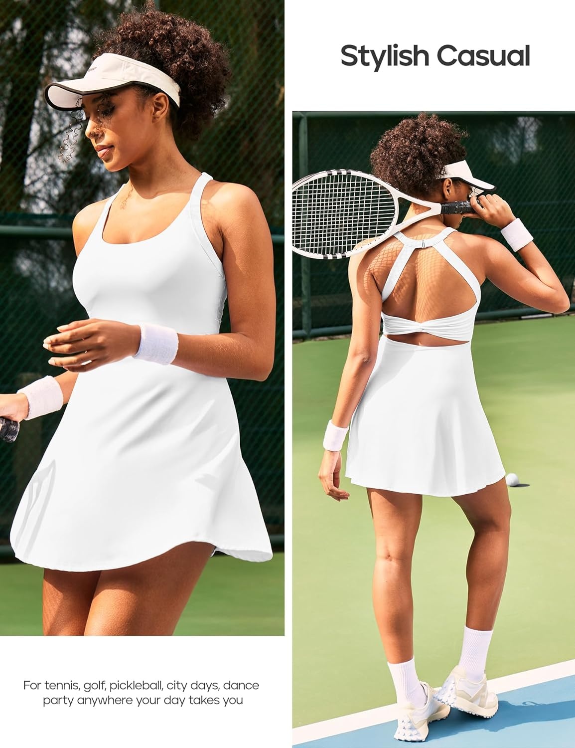 image:imageHeathyoga Easy Peasy Tennis Dresses for Women with Shorts Underneath and Bra Athletic Dress for Women Golf Workout DressEasy Peezy White