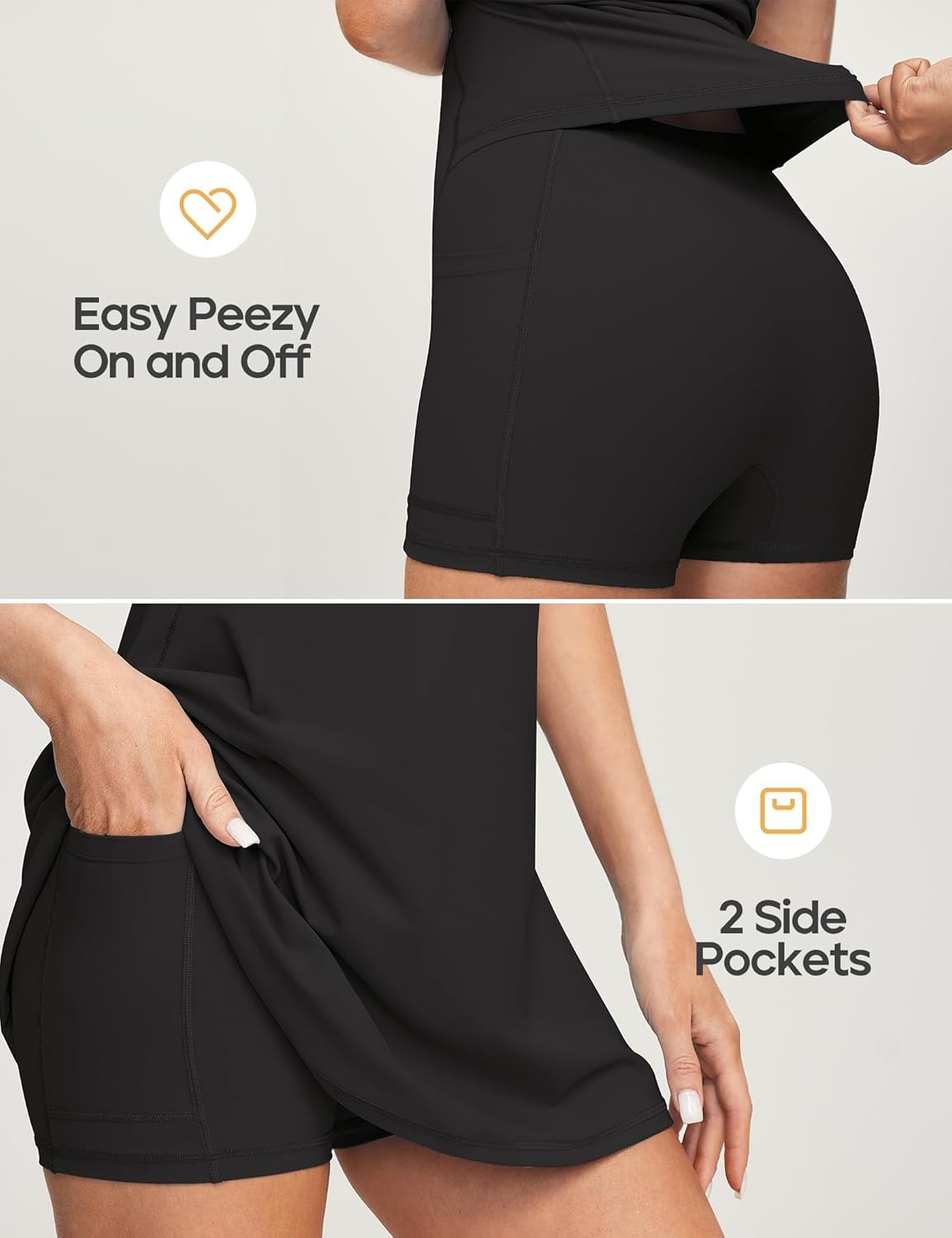 image:imageHeathyoga Womens Athletic Dress Easy Peasy Tennis Dress with Shorts Underneath Workout Active Golf Dresses for WomenBlack