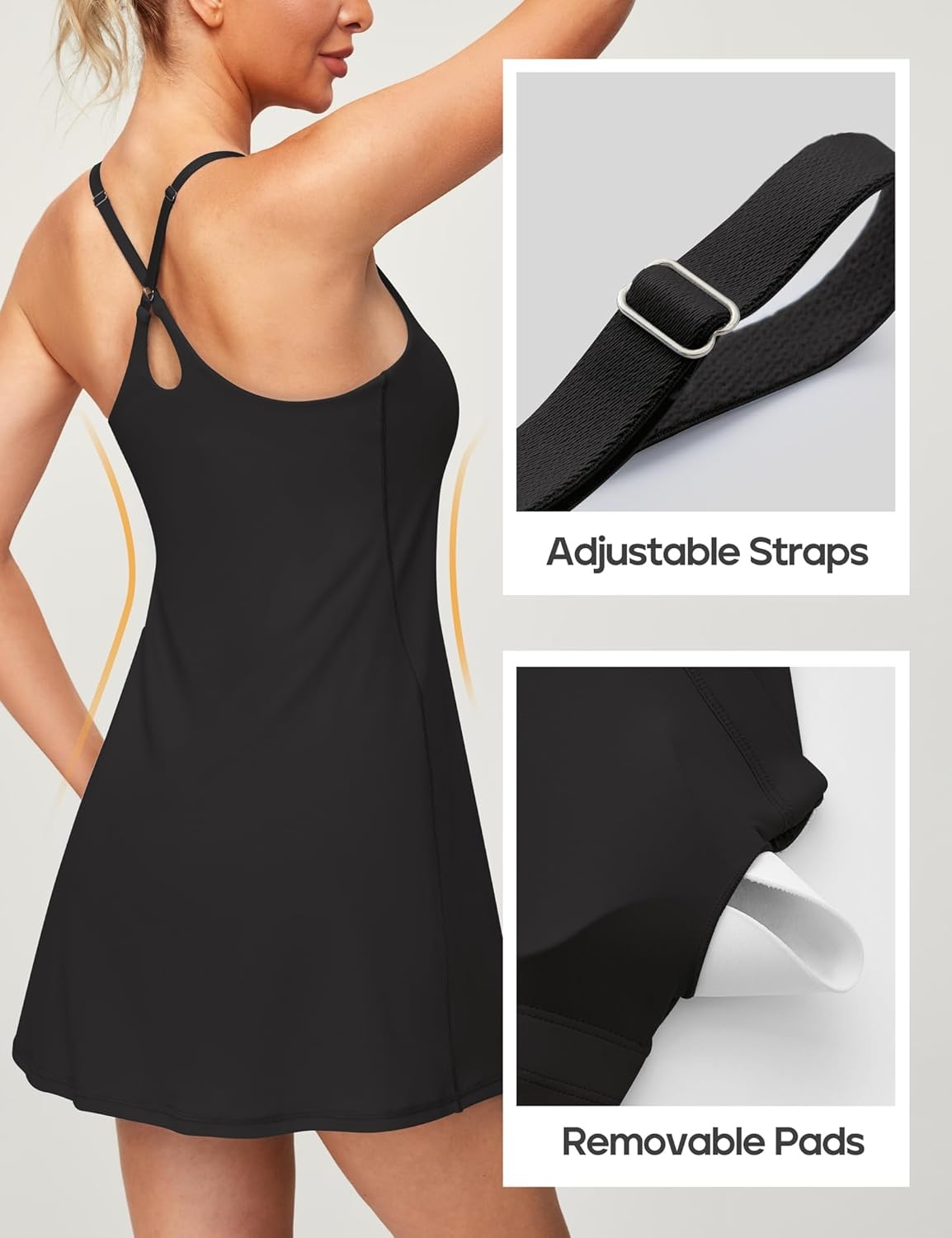 image:imageHeathyoga Womens Athletic Dress Easy Peasy Tennis Dress with Shorts Underneath Workout Active Golf Dresses for WomenBlack