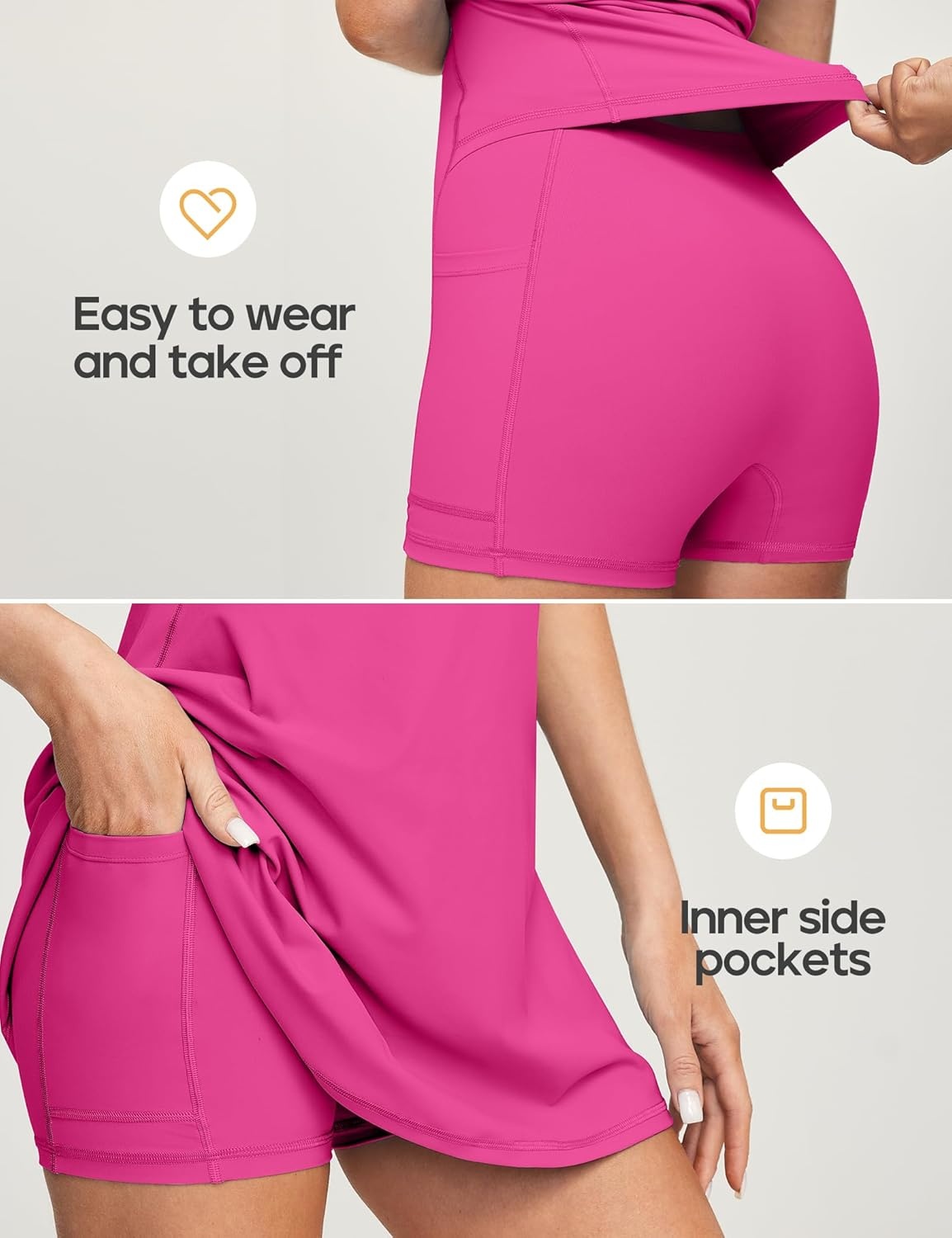 image:imageHeathyoga Womens Athletic Dress Easy Peasy Tennis Dress with Shorts Underneath Workout Active Golf Dresses for WomenHot Pink
