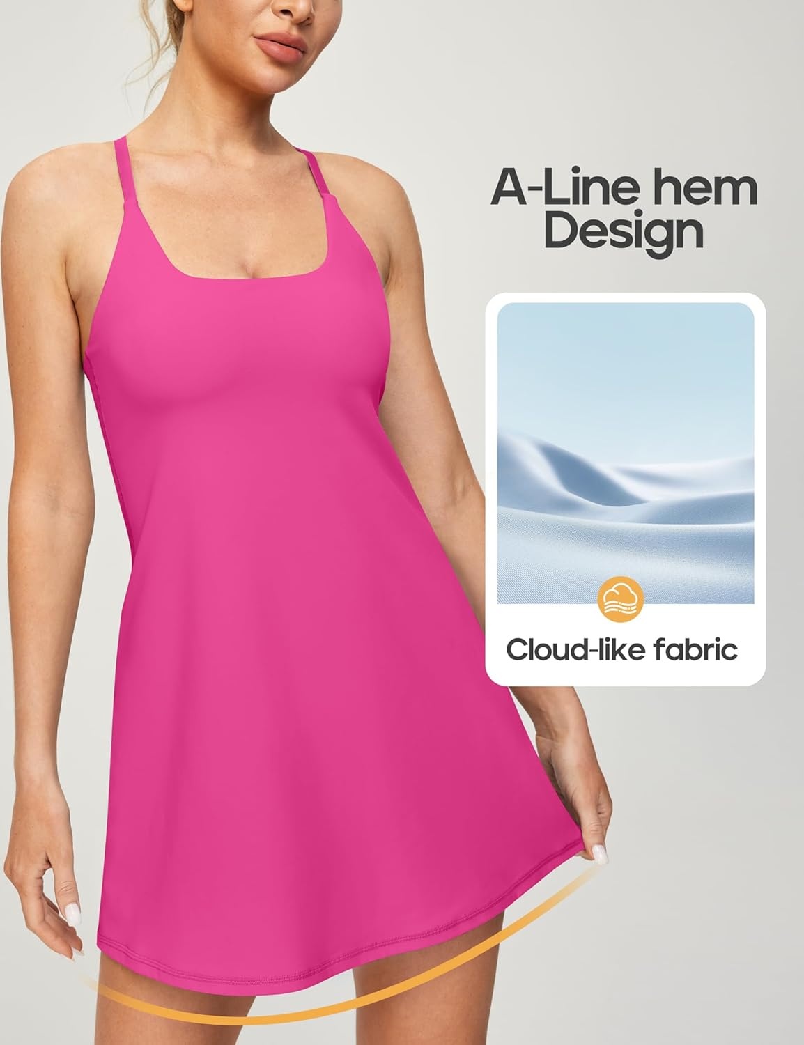 image:imageHeathyoga Womens Athletic Dress Easy Peasy Tennis Dress with Shorts Underneath Workout Active Golf Dresses for WomenHot Pink